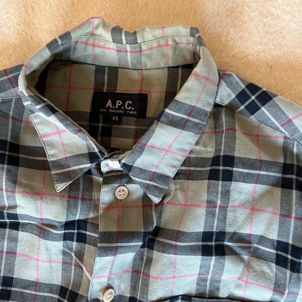A.P.C. men's button down shirt with check pattern